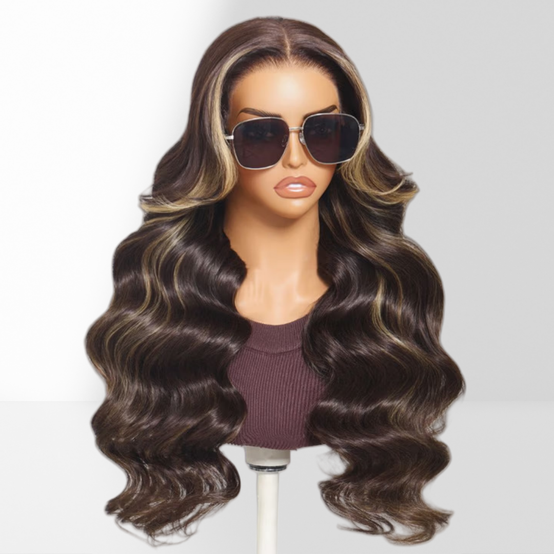 HD LACE 3D Dome Cap 9x6 Super Preplucked with Drawstring Wig Highlight Brown Body Wave