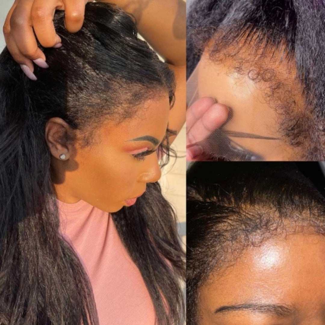 HD Lace 360 Invisi-Strap Wig Kinky Straight with 4C/Curly/Newborn Edge