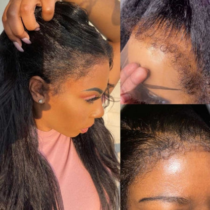 HD Lace 360 Invisi-Strap Wig Kinky Straight with 4C/Curly/Newborn Edge