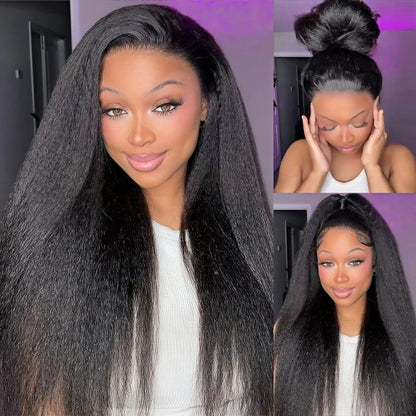 Upgrade 370 Fitted Cap Invisi-Strap HD Lace Preplucked Hairline Wig  Kinky Straight