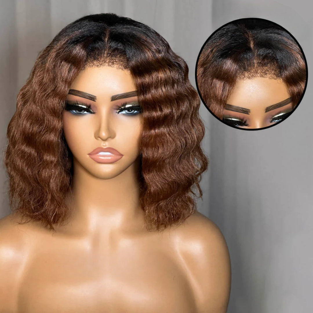 13X6 TRANSPARENT/HD LACE KINKY EDGES OMBRE COLOR  WAVY BOB WIG
