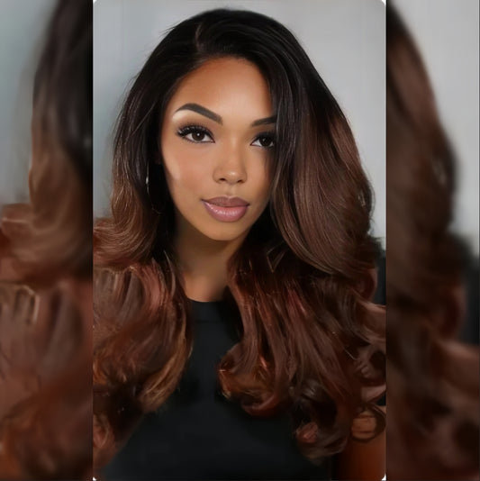BYE-BYE KNOTS 13X6 HD LACE FRONTAL SUPER PRE-PLUCKED OMBRE BROWN WIG /YAKI WAVE