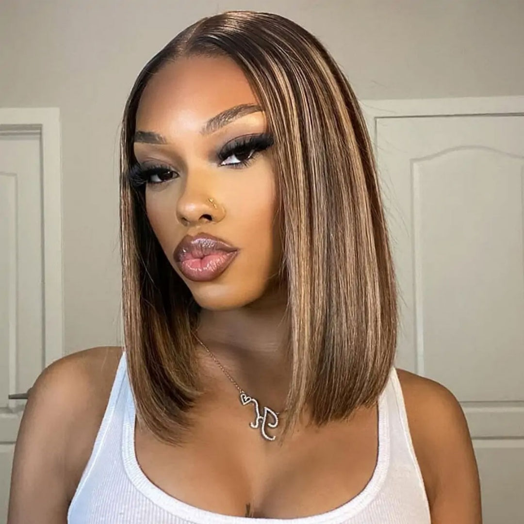 13X4/13X6 LACE FRONT HUMAN HAIR 200% DENSITY HIGHLIGHT STRAIGHT BOB WIG
