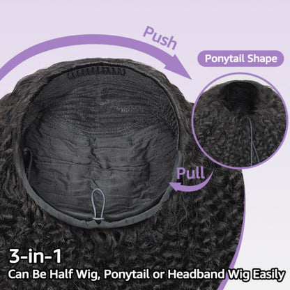 Upgrade 3 IN 1 Half Wig With Drawstring Kinky Curly Glueless Human Hair Wig
