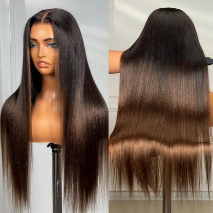 HD LACE 3D Dome Cap 9x6 Super Preplucked with Drawstring Wig Ombre Brown Yaki Straight
