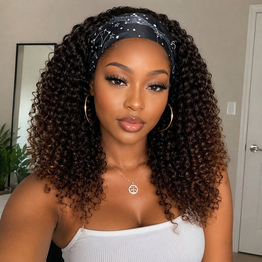 Brown Curly Headband Wig Glueless Human Hair Wig