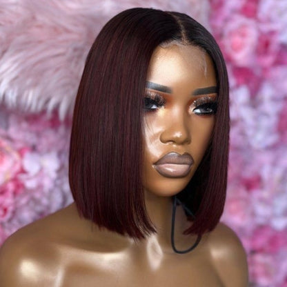 13X4/13X6 PRE-PLUCKED STRAIGHT BOB LACE FRONT BURGUNDY 99J RED WIG