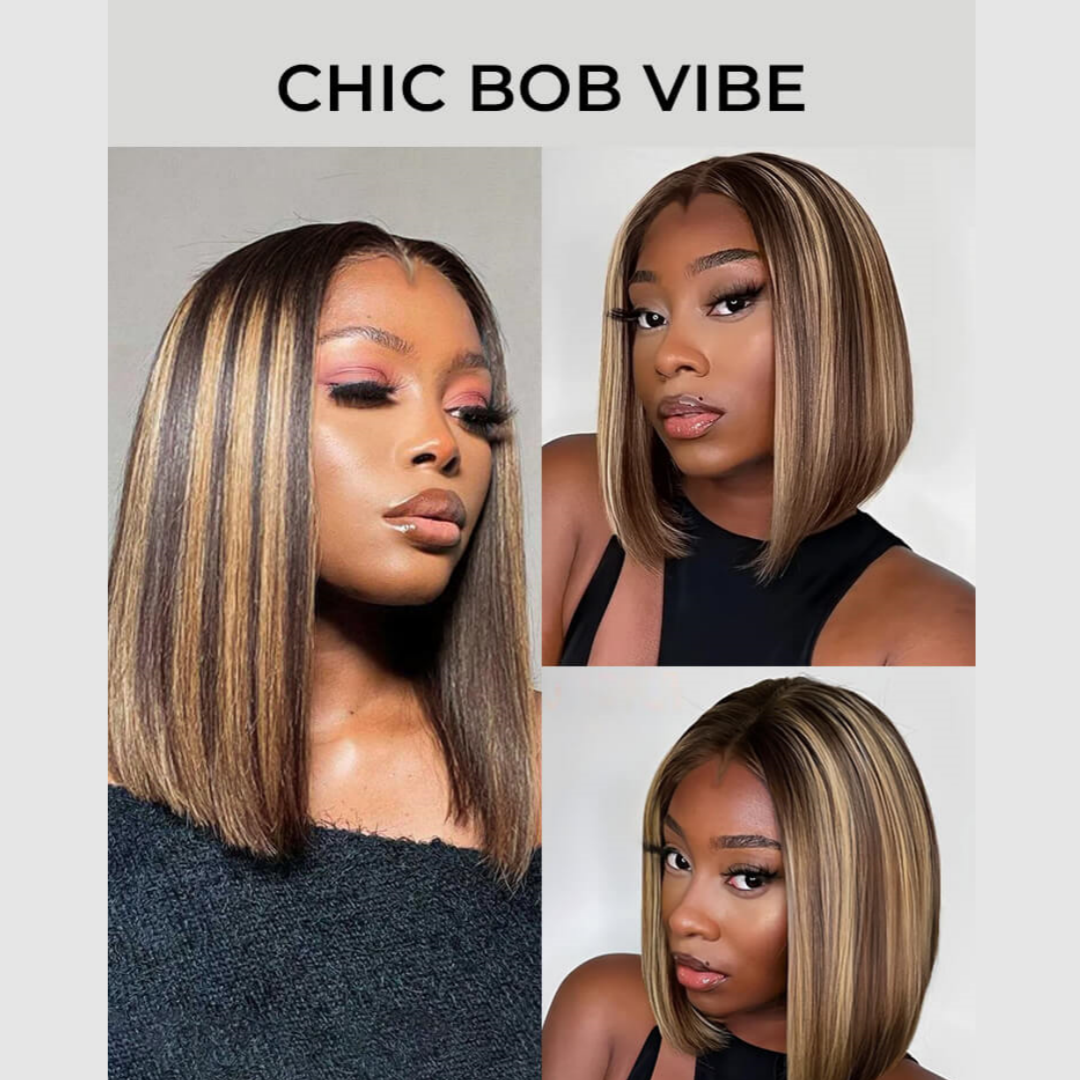 “M” Shape  Hairline 13X4/13X6 Transparent Lace Front Wig Highlight Straight BOB