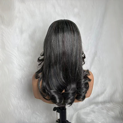 5X5/13X4 LACE FRONT HUMAN HAIR SALT AND PEPPER WAVY WIG