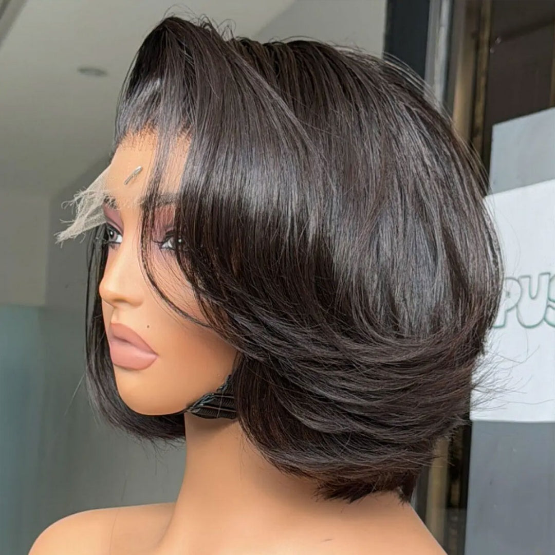 13X4/13X6 LACE FRONT HUMAN HAIR LAYERED CUT SHORT BOB WIG
