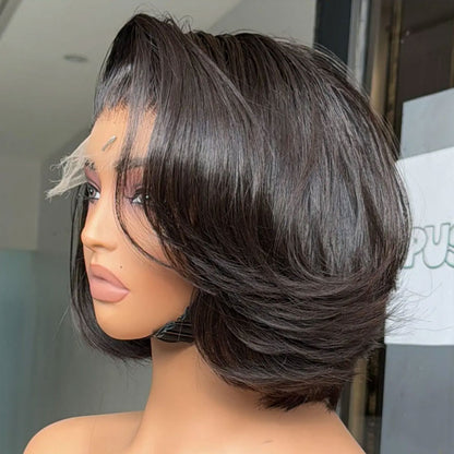 13X4/13X6 LACE FRONT HUMAN HAIR LAYERED CUT SHORT BOB WIG
