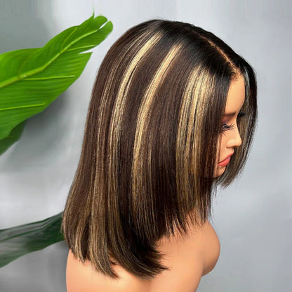 UPGRADED FULL LACE (WITHOUT MESH) TRANSPARENT LACE HIGHLIGHT STRAIGHT LAYERED BOB INVISI-STRAP WIG