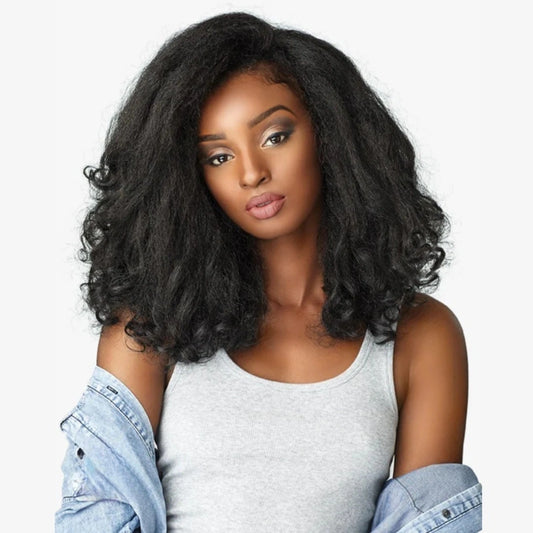 Upgrade 3 IN 1 Half Wig With Drawstring Kinky Hair Curls Ends Glueless Human Hair Wig