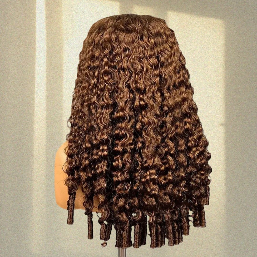 HD LACE 3D Dome Cap 9x6 Super Preplucked with Drawstring Wig Mocha Brown Burmese Curly with Spiral Ends