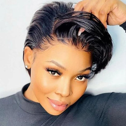 13X4/13X6 TRANSPARENT LACE HUMAN HAIR SIDE PART PIXIE CUT WIG