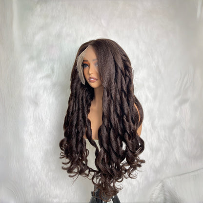BYE-BYE KNOTS 13X6 HD LACE FRONTAL SUPER PRE-PLUCKED WIG / BROWN YAKI WAVE