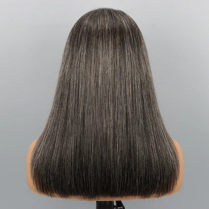 5X5/13X4 SALT AND PEPPER HUMAN HAIR STRAIGHT LACE FRONT WIG