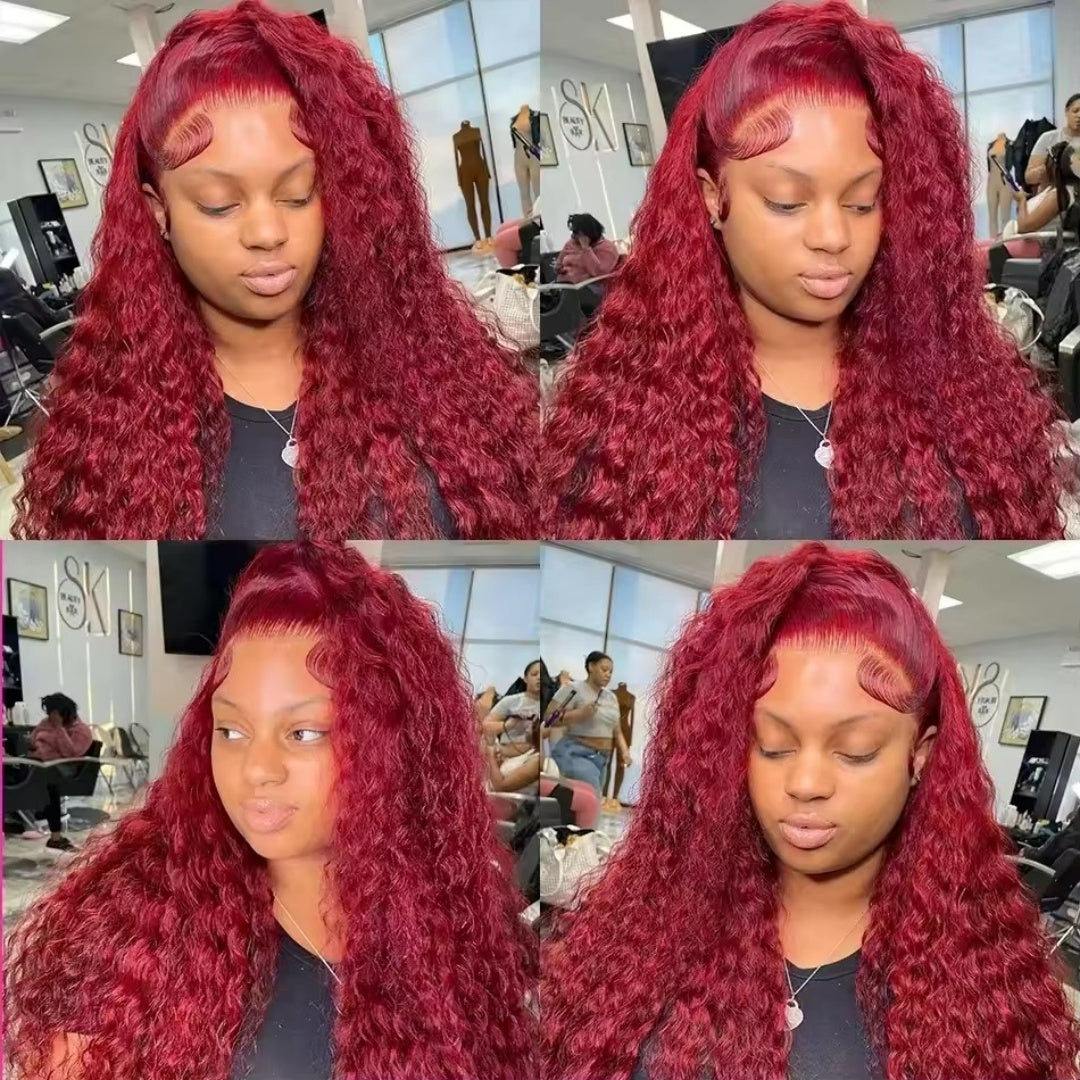 13X4/13X6 TRANSPARENT LACE FRONT 99J BURGUNDY DEEP WAVE WIG