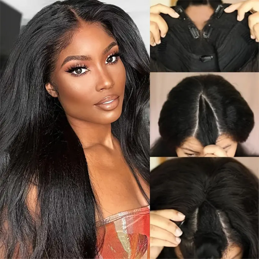V Part Wig Kinky Straight Glueless Human Hair Wig