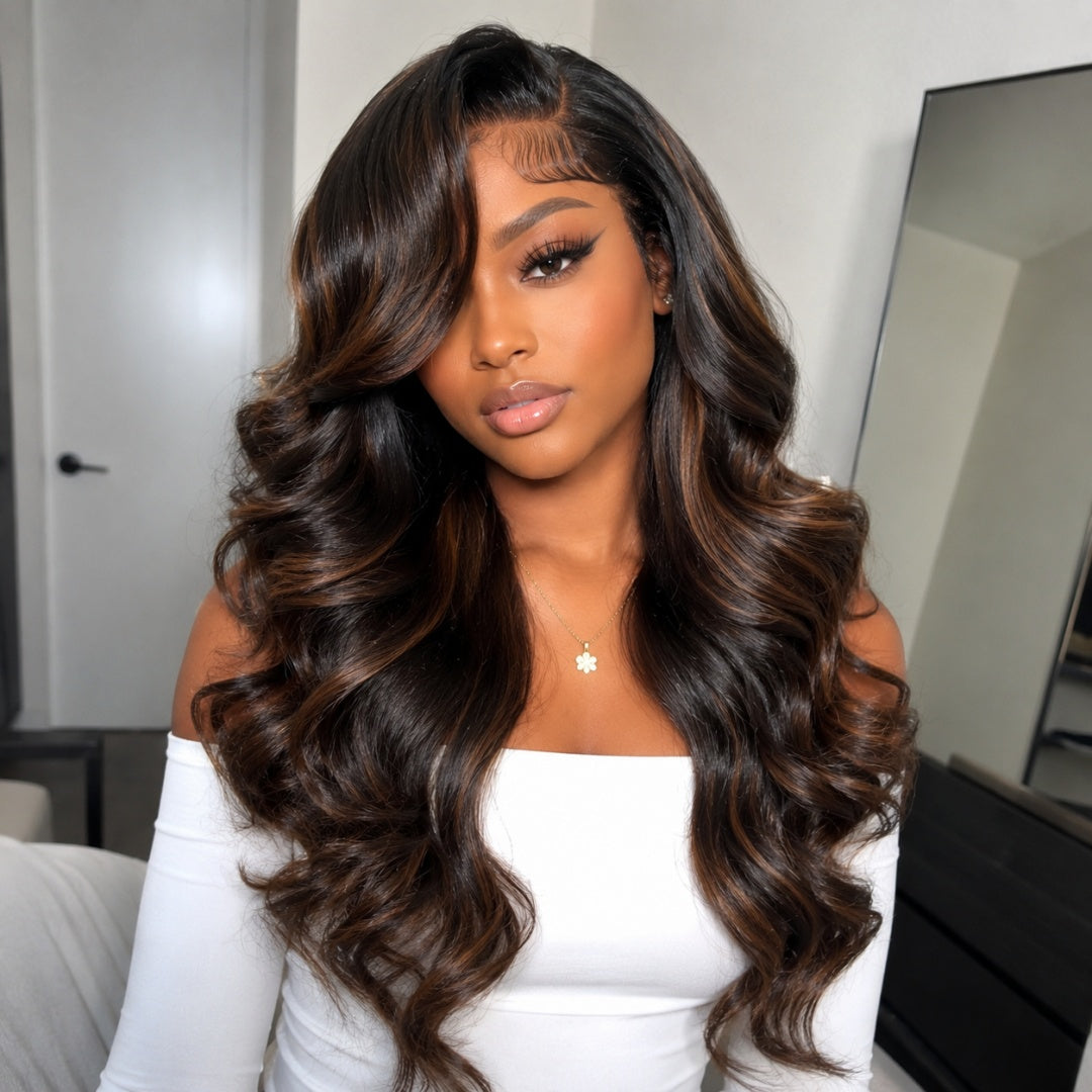 Upgrade 370 Fitted Cap Invisi-Strap HD Lace Preplucked Hairline Wig Highlight  Body Wave