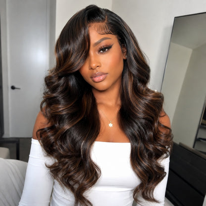 Upgrade 370 Fitted Cap Invisi-Strap HD Lace Preplucked Hairline Wig Highlight  Body Wave