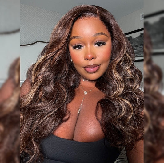 HD LACE 3D Dome Cap 9x6 Super Preplucked with Drawstring Wig Kinky Wavy with Brown Highlights
