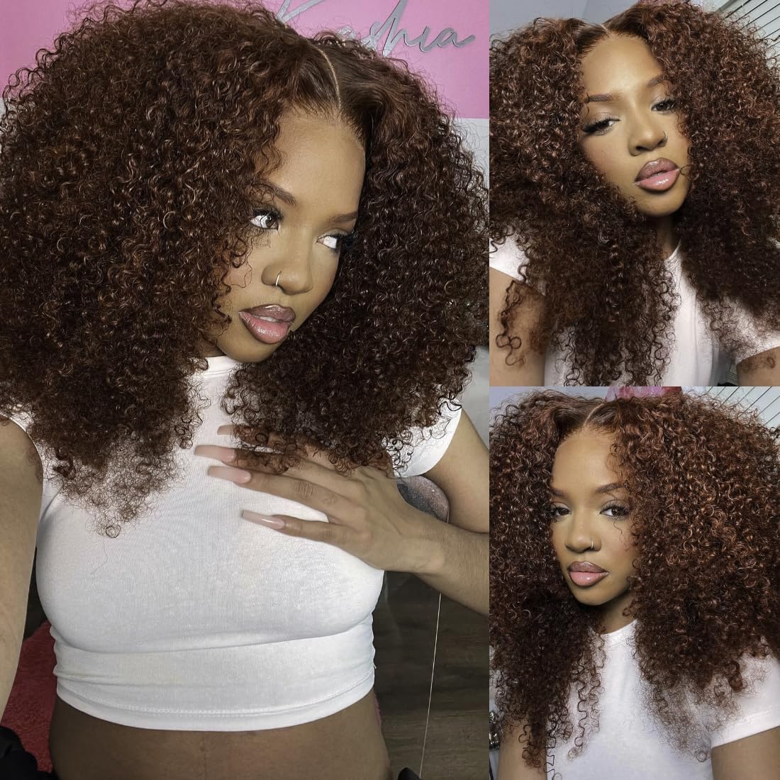 4x4/13x4 REDDISH BROWN AFRO KINKLY CURLY BOB LACE FRONT WIG