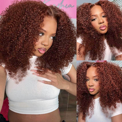 4x4/13x4 REDDISH BROWN AFRO KINKLY CURLY BOB LACE FRONT WIG