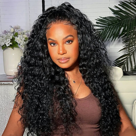 Upgrade 3 IN 1 Half Wig With Drawstring Water Wave Glueless Human Hair Wig