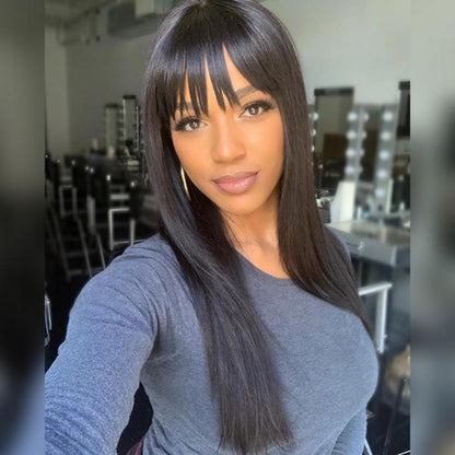 Upgrade 370 Fitted Cap Invisi-Strap HD Lace Preplucked Hairline Wig Yaki Straight with Bang