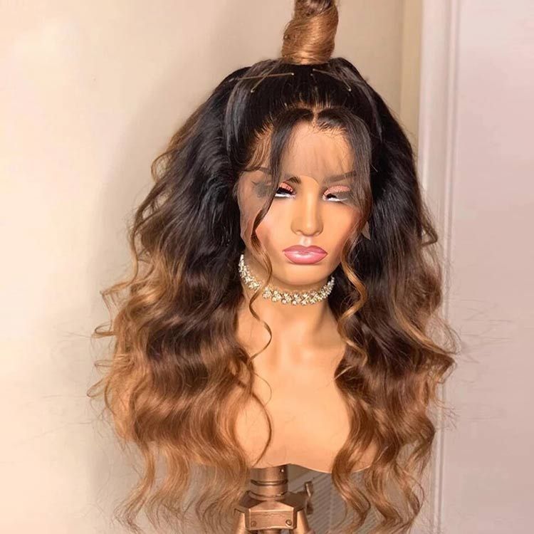 13X4/13X6 TRANSPARENT LACE FRONT BLACK ROOT OMBRE WAVY BODY WAVE HUMAN HAIR WIG