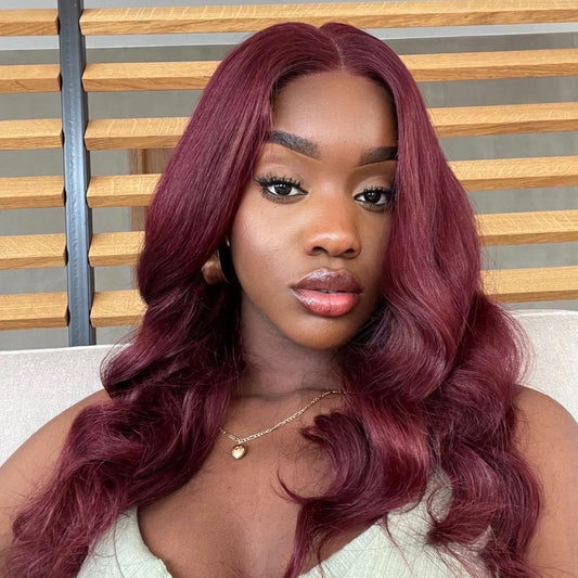 BURGUNDY 99J RED Body Wave PRE-PLUCKED LACE FRONT HUMAN HAIR WIG