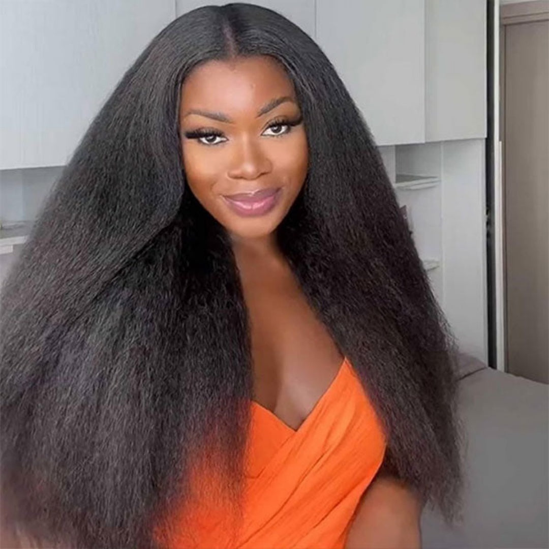 4x4/5x5 TRANSPARENT LACE CLOSURE PRE-PLUCKED KINKY STRAIGHT WIG