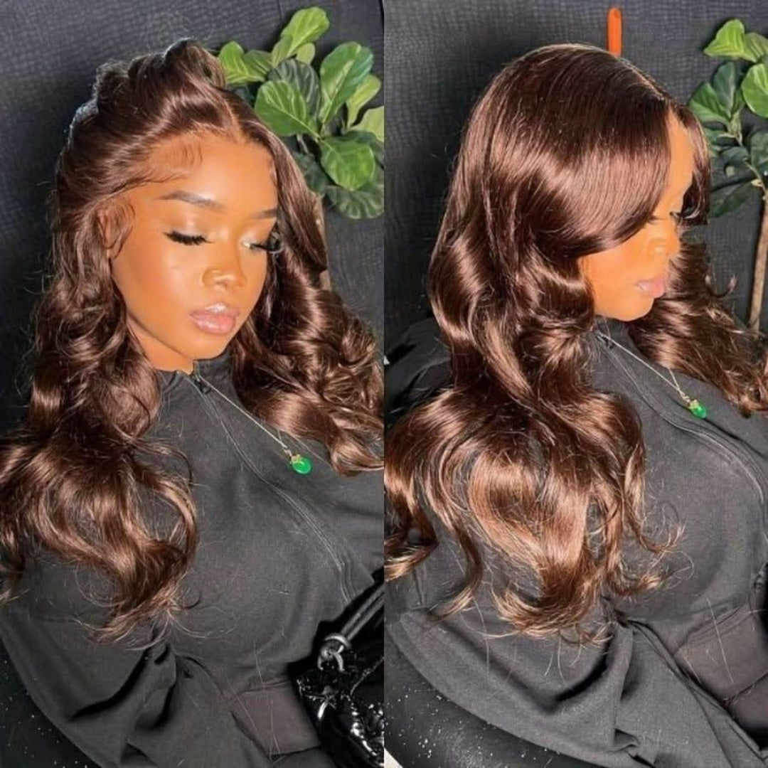 BYE-BYE KNOTS 13X6 HD LACE FRONTAL SUPER PRE-PLUCKED WIG / DARK BROWN BODY WAVE