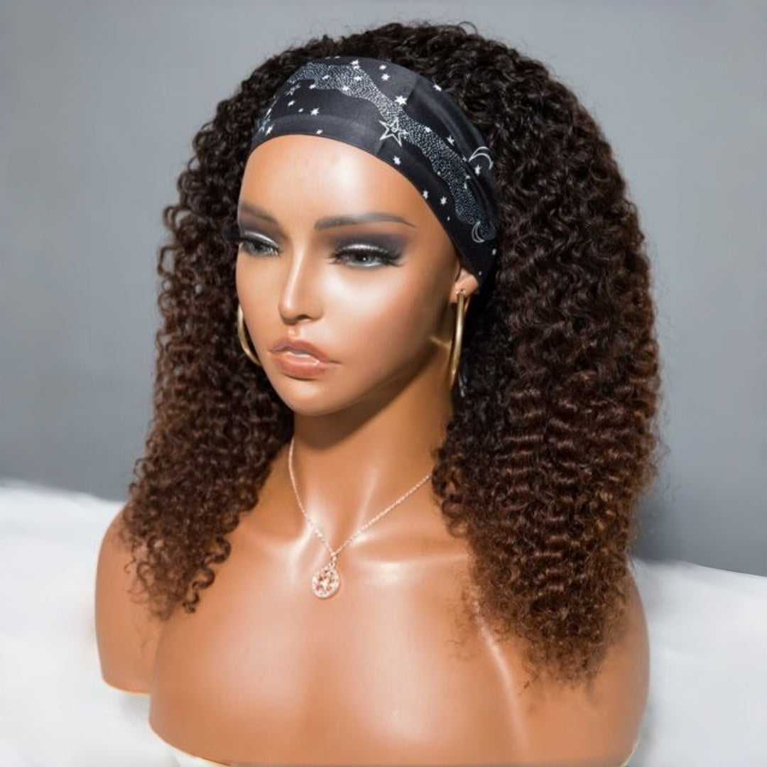 Brown Curly Headband Wig Glueless Human Hair Wig