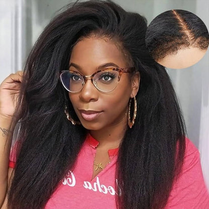 HD Lace 360 Invisi-Strap Wig Kinky Straight with 4C/Curly/Newborn Edge