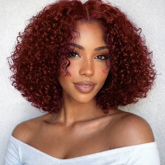 4x4/5x5 TRANSPARENT LACE CLOSURE PRE-PLUCKED REDDISH BROWN JERRY CURLY WIG