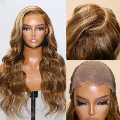 "One Fits All" 9x6 Lace Parting HD LACE Super Preplucked Hairline Body Wave Highlight Wig