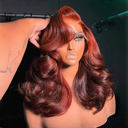13X4/13X6 TRANSPARENT LACE FRONT COPPER RED HIGHLIGHT BODY WAVE WIG