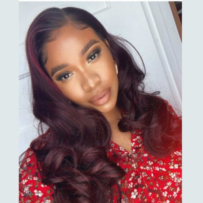 Ombre Burgundy Wine Red Body Wave Pre-plucked Human Hair Lace Front Wig