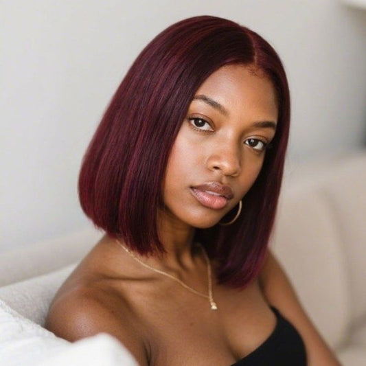 13X4/13X6 PRE-PLUCKED STRAIGHT BOB LACE FRONT BURGUNDY 99J RED WIG