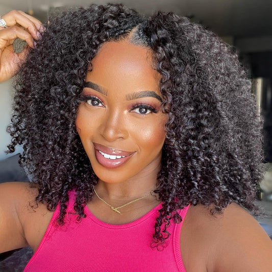 V Part Wig Kinky Curly Glueless Human Hair Wig