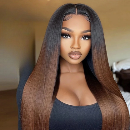 【DEAL】“SUPER Pre-plucked HD Lace” 13x6 Lace Front Wig Ombre Brown Yaki Straight