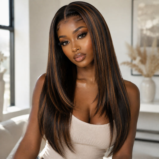 BYE-BYE KNOTS 13X6 HD LACE FRONTAL SUPER PRE-PLUCKED WIG / HIGHLIGHT LAYERED YAKI STRAIGHT