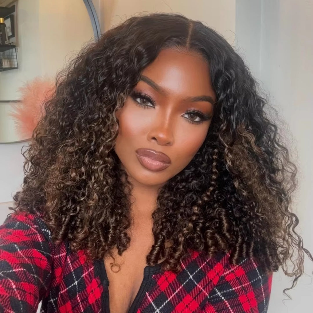 13X6  FIT 2.0 HD LACE FRONT SUPER PRE-PLUCKED WIG /BROWN OMBRE BURMESE CURLY WITH FINGER COIL ENDS