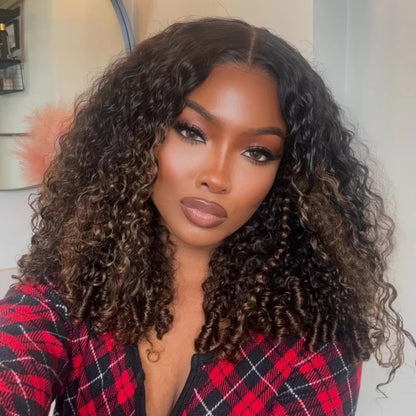 13X6  FIT 2.0 HD LACE FRONT SUPER PRE-PLUCKED WIG /BROWN OMBRE BURMESE CURLY WITH FINGER COIL ENDS