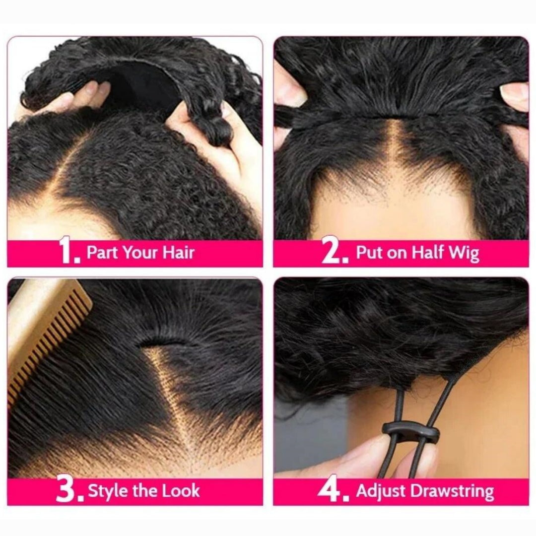 Upgrade 3 IN 1 Half Wig With Drawstring Kinky Curly Glueless Human Hair Wig