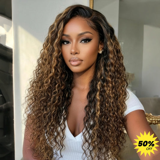 HD LACE 3D Dome Cap 9x6 Super Preplucked with Drawstring Wig Highlight Water Wave