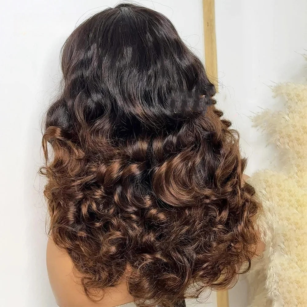 4X4/13X4 LACE FRONT HUMAN HAIR 250% DENSITY OMBRE WAVY WIG