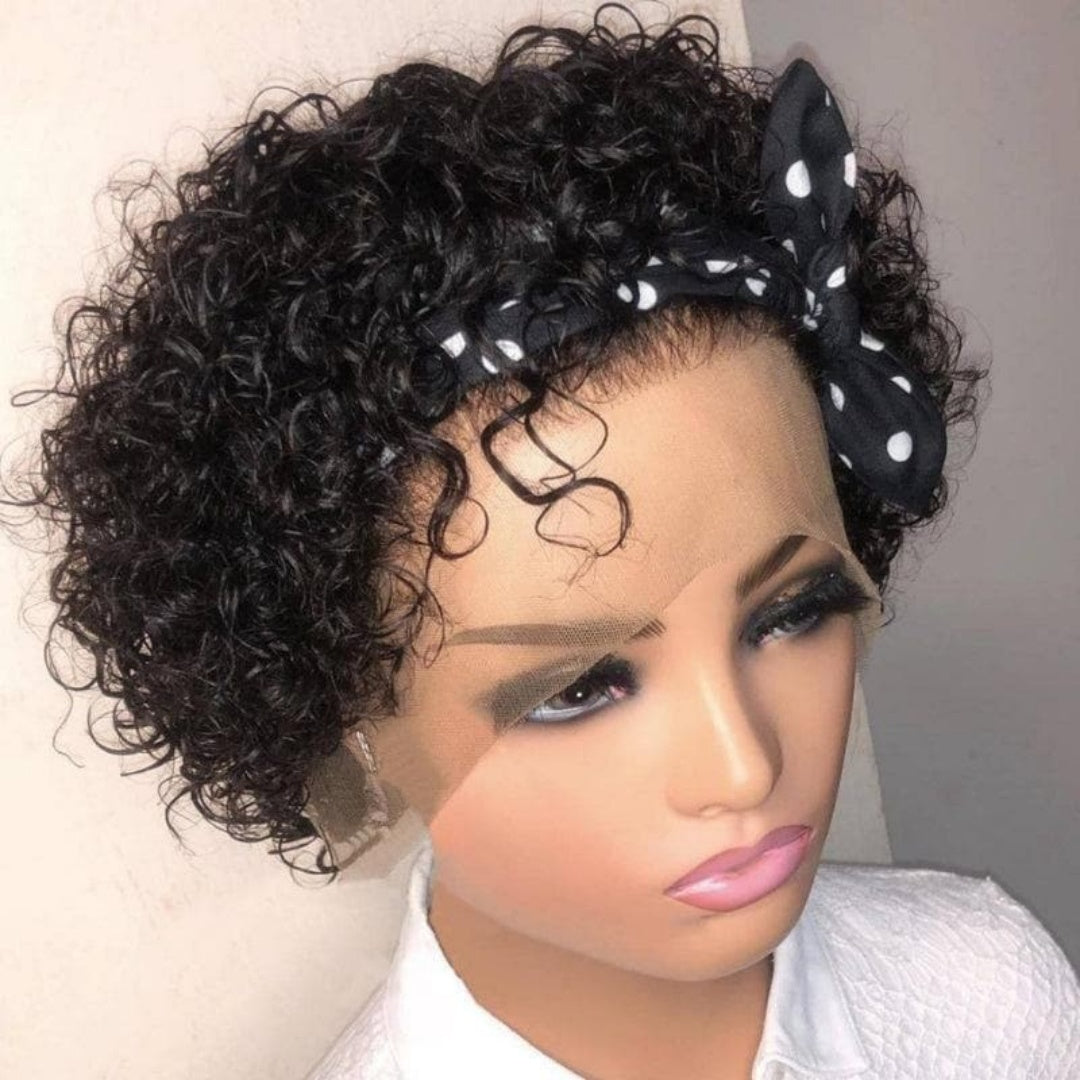 13X4/13X6 TRANSPARENT LACE HUMAN HAIR BOUNCY CURLY SHORT PIXIE CUT WIG